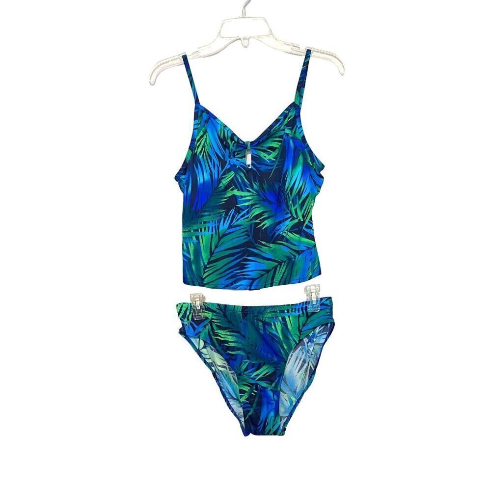 Islander 2 PC Swimsuit Floral Tropical Print Attached‎ Shelf Bra Women's 14 NWOT